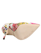 White Floral Leather High Heels Pumps Shoes