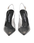 Black Leather Clear PVC Slingback Pumps Shoes