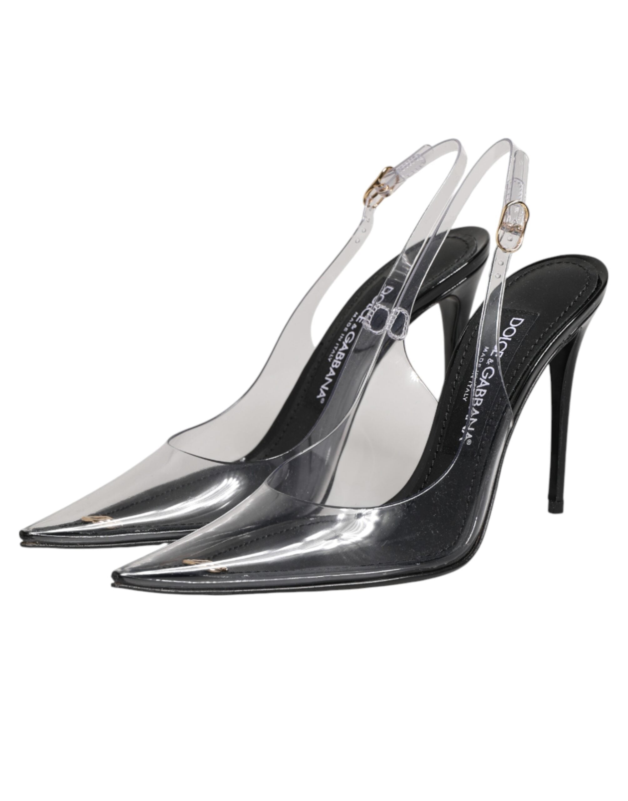 Black Leather Clear PVC Slingback Pumps Shoes