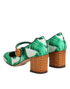 Green Silk MARY JANES Leaf Sandals Shoes
