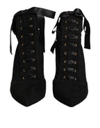 Black Stiletto Heels Lace Up Boots Shoes