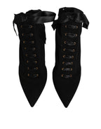 Black Stiletto Heels Lace Up Boots Shoes