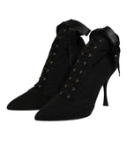 Black Stiletto Heels Lace Up Boots Shoes