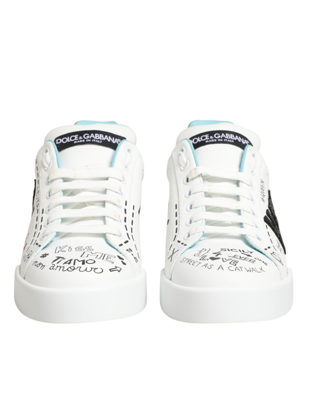 White Leather Graffiti Low Top Sneakers Shoes