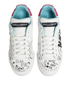 White Leather Graffiti Low Top Sneakers Shoes