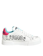 White Leather Graffiti Low Top Sneakers Shoes