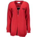 Red Acrylic Women Cardigan