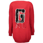 Red Acrylic Women Cardigan