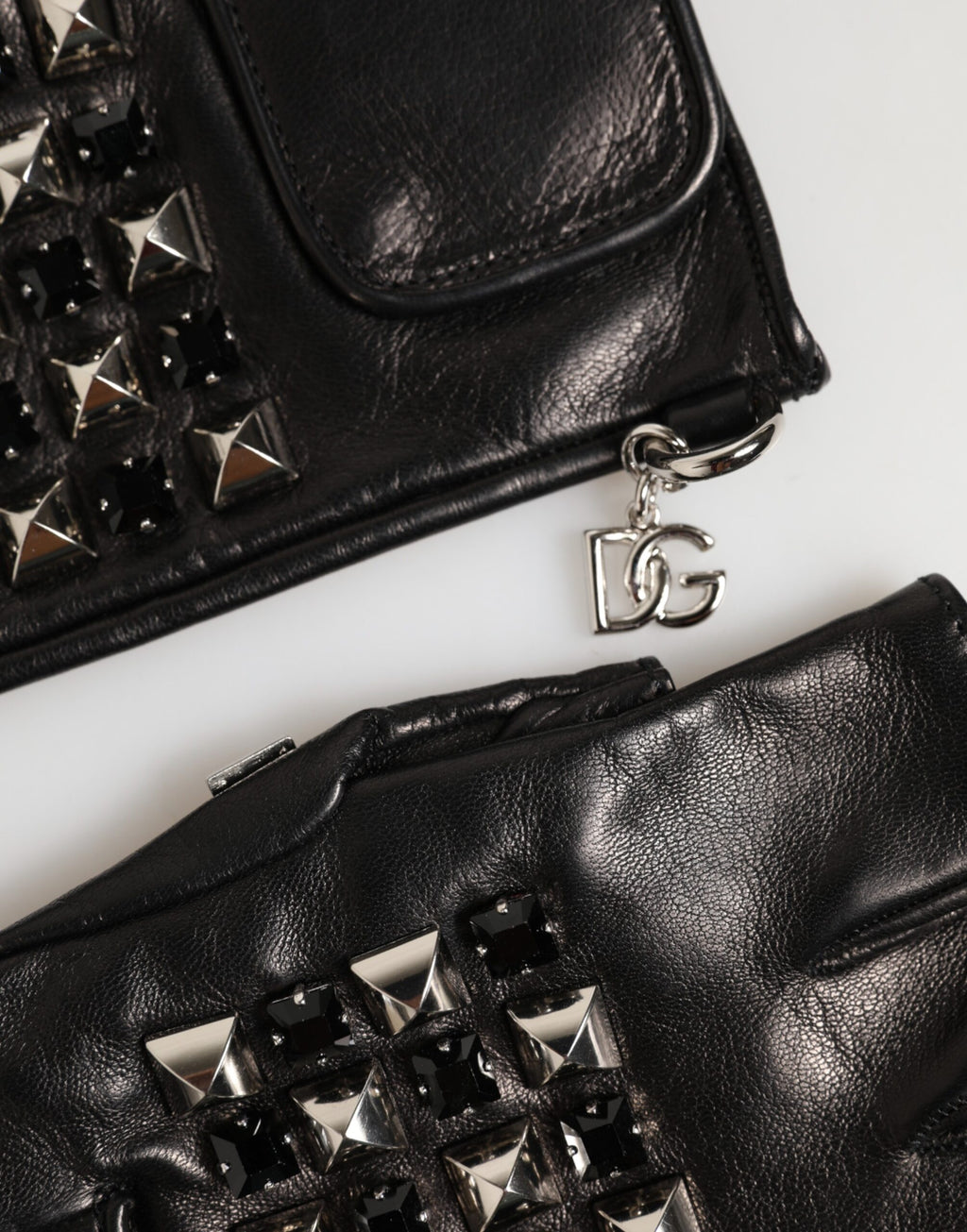 Black Leather Studded Fingerless Hand Mitten Men Gloves