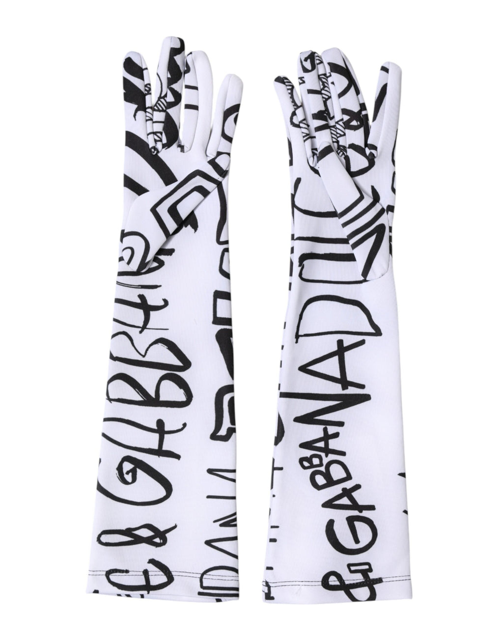 Black White DG Logo Elbow Length Mitten  Gloves