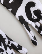 Black White DG Logo Elbow Length Mitten Gloves