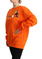 Orange Printed Long Sleeves Pullover Sweater