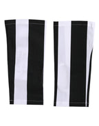 Black White Nylon Fingerless Wrist Length Gloves