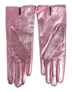 Pink Leather DG Logo Wrist Length Mitten Gloves