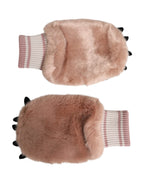 Brown Acrylic Knitted Fur Wrist Mitten Gloves