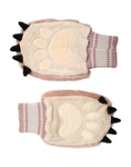 Brown Acrylic Knitted Fur Wrist Mitten Gloves