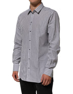 Black White Stripes Men GOLD Dress Shirt