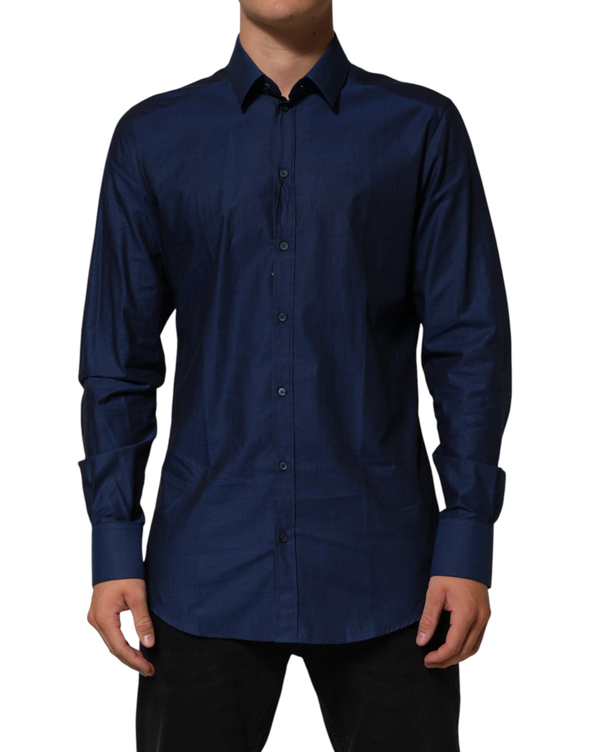 Blue Cotton Collared Men GOLD Dress Shirt