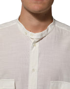White Cotton Floral Print Button Down Shirt