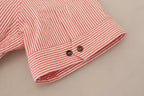 Red White Striped Cotton Short Sleeve Shirt