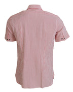 Red White Striped Cotton Short Sleeve Shirt