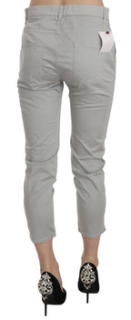 Cotton Gray High Waist Skinny Cropped Trousers Pants