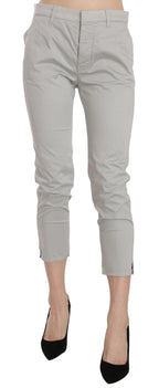 Cotton Gray High Waist Skinny Cropped Trousers Pants