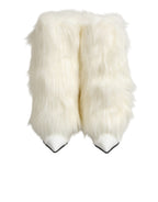 White Fur Pointed Knee High Stiletto Boots Shoes