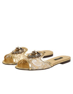 Gold Devotion Lace Flats Slip On Sandals Shoes
