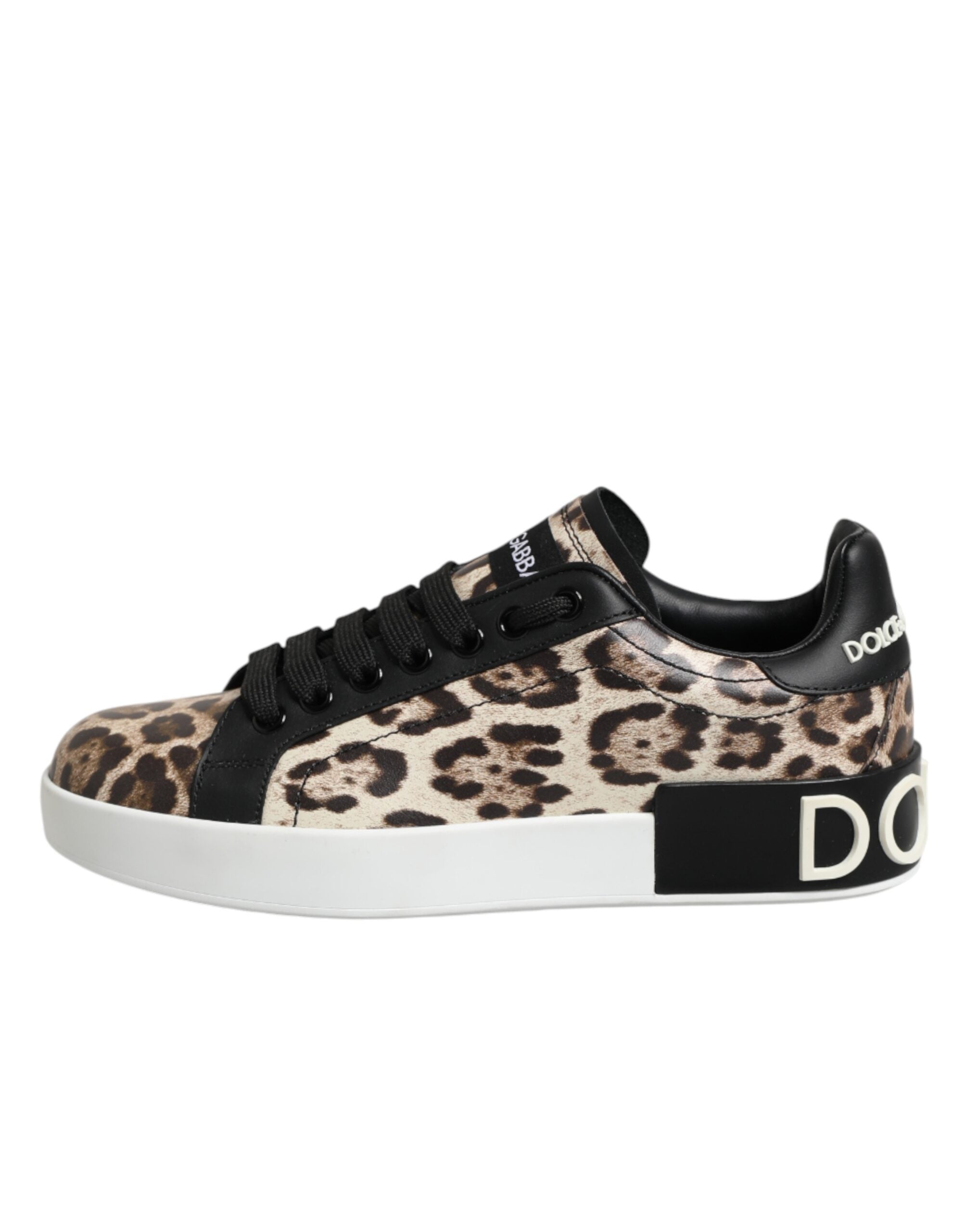 Brown Leather Leopard Low Top Sneakers Shoes