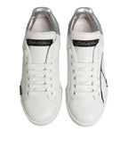 White Gray Low Top Leather Sneaker Shoes