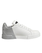 White Gray Low Top Leather Sneaker Shoes