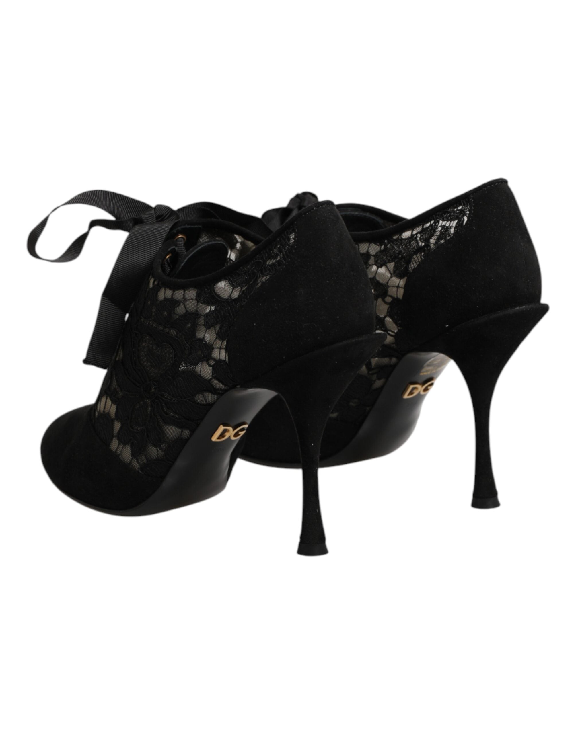 Black Floral High Heels LACE-UPS Pumps Shoes