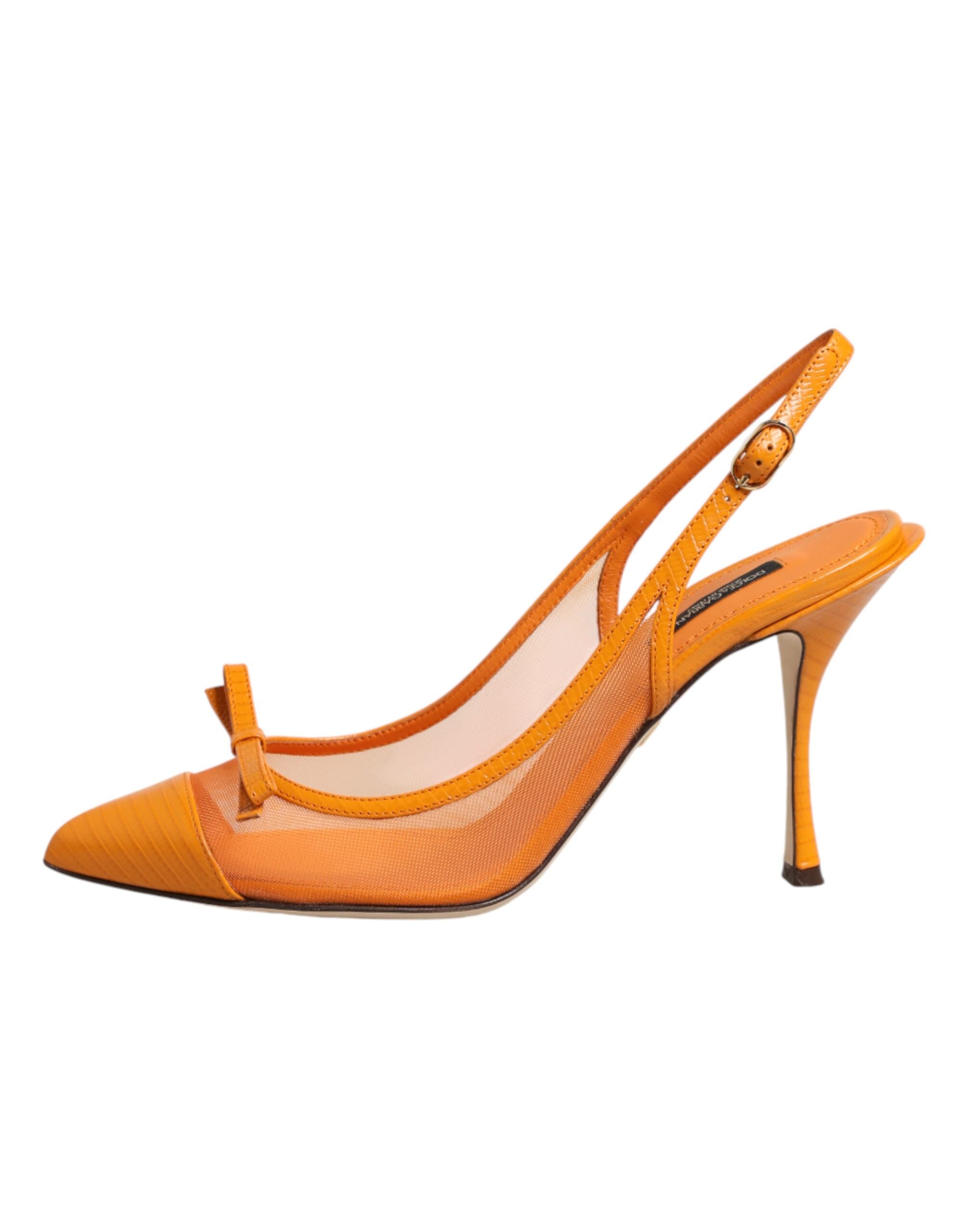 Orange Leather Mesh Heels Slingback  Shoes