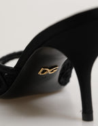 Black Embroidered Slip On Heels Slides Shoes