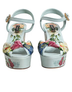 Green Floral Ankle Strap Wedge Sandals Shoes