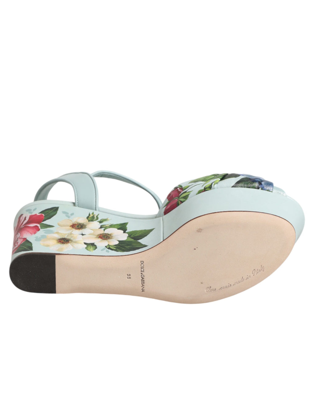 Green Floral Ankle Strap Wedge Sandals Shoes