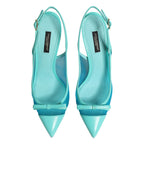 Blue Leather Mesh Heels Slingback Shoes