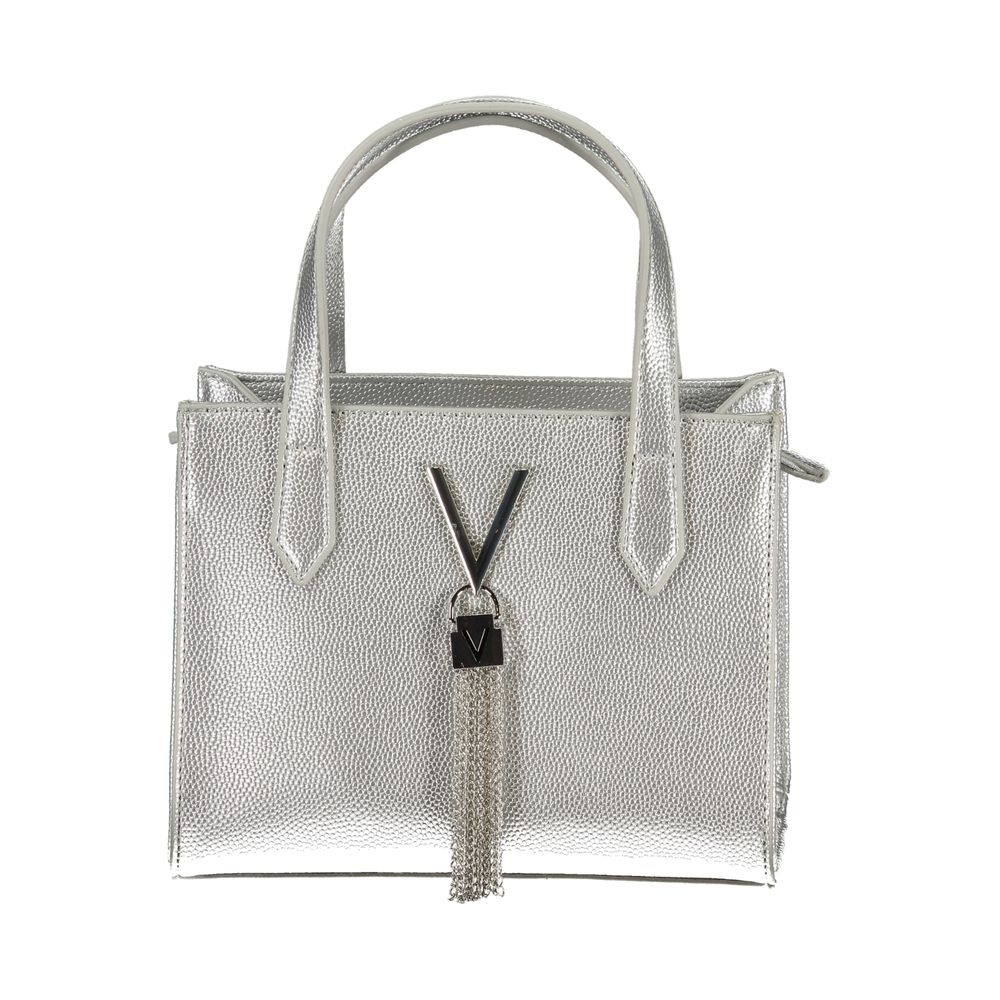 Silver Polyurethane Women's Handbag