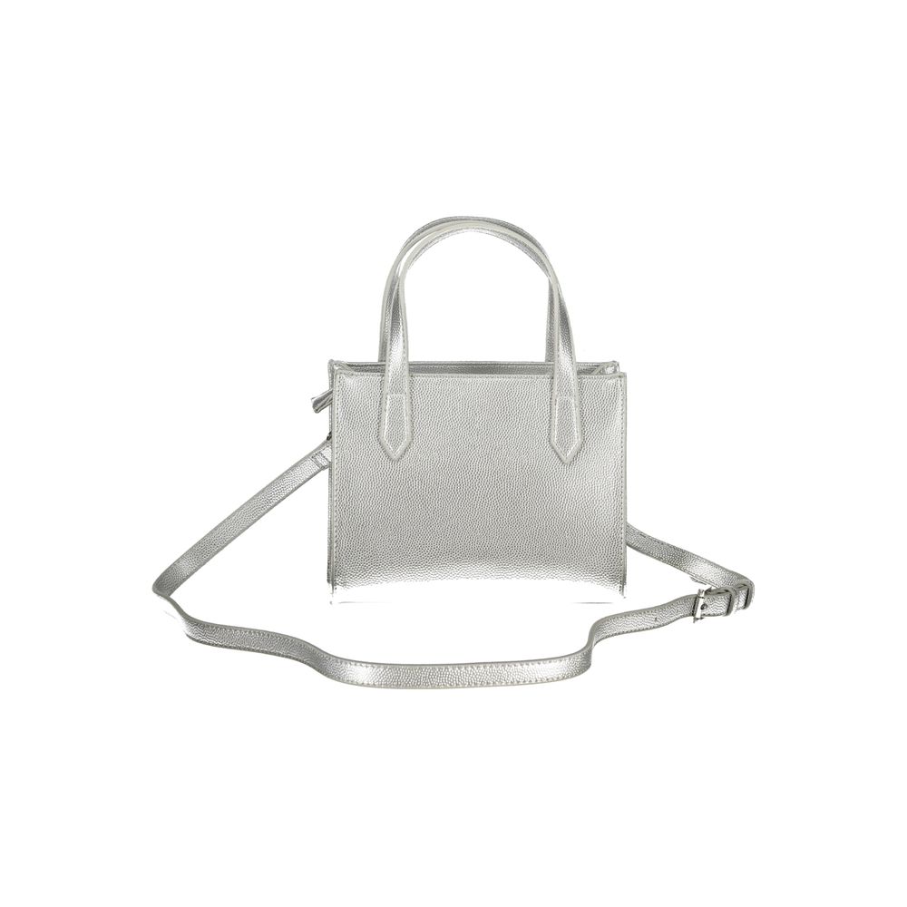 Silver Polyurethane Women's Handbag