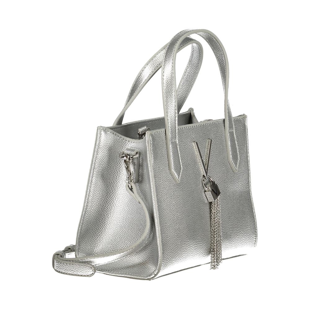 Silver Polyurethane Women's Handbag