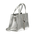Silver Polyurethane Women's Handbag