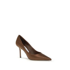 Brown Silk High Heel Pumps