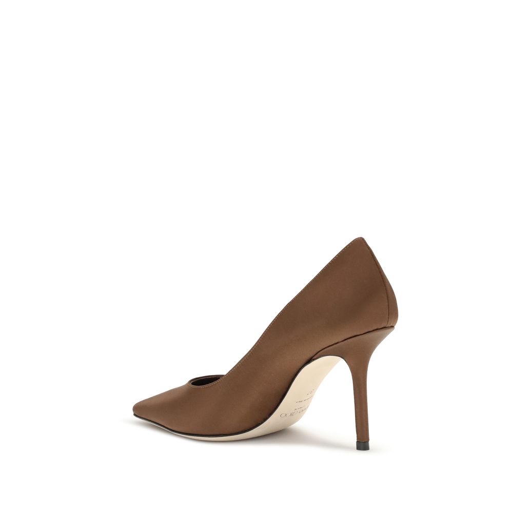 Brown Silk High Heel Pumps