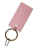 Pink Calf Leather Logo Metal Ring Men Keychain Keyring
