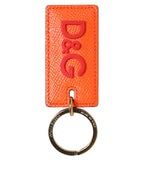 Orange Calf Leather Logo Metal Ring Keychain Keyring