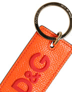Orange Calf Leather Logo Metal Ring Keychain Keyring