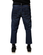 Blue Mid Waist Cotton Men Cropped Denim Jeans