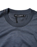 Blue Silk Crew Neck Short Sleeves Men T-shirt