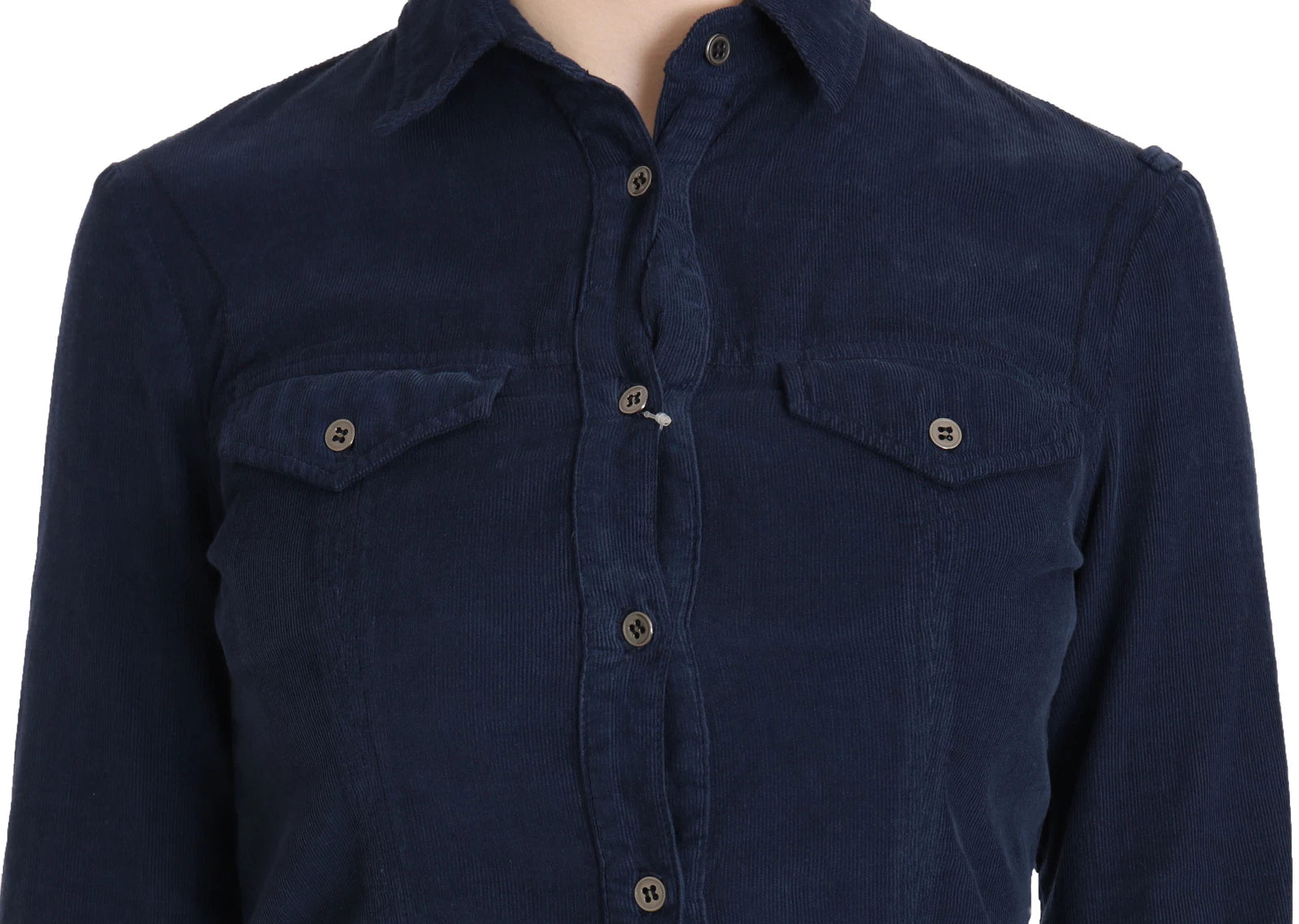 Cotton Blue Corduroy Long Sleeves Shirt Top Blouse